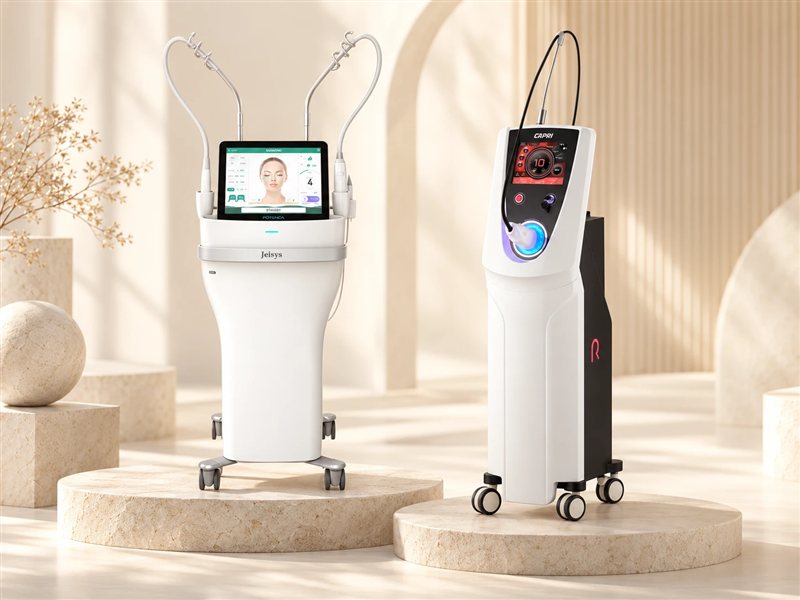 Radiofrequency microneedling and laser devices used for acne scars and pores